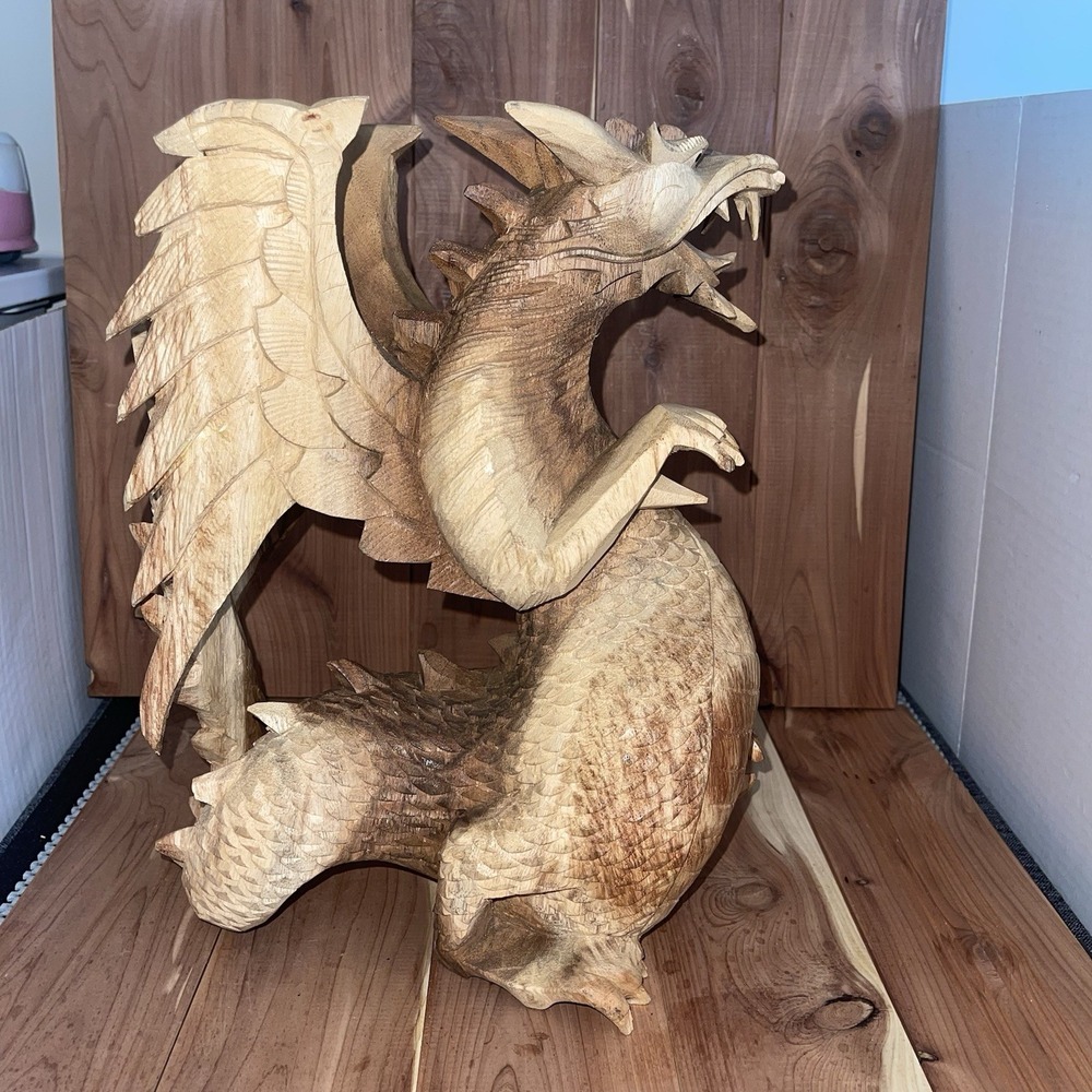 Vintage Hand Carved Wooden Dragon  mystical kingdom‎ Fantasy GOT Gothic * Tail